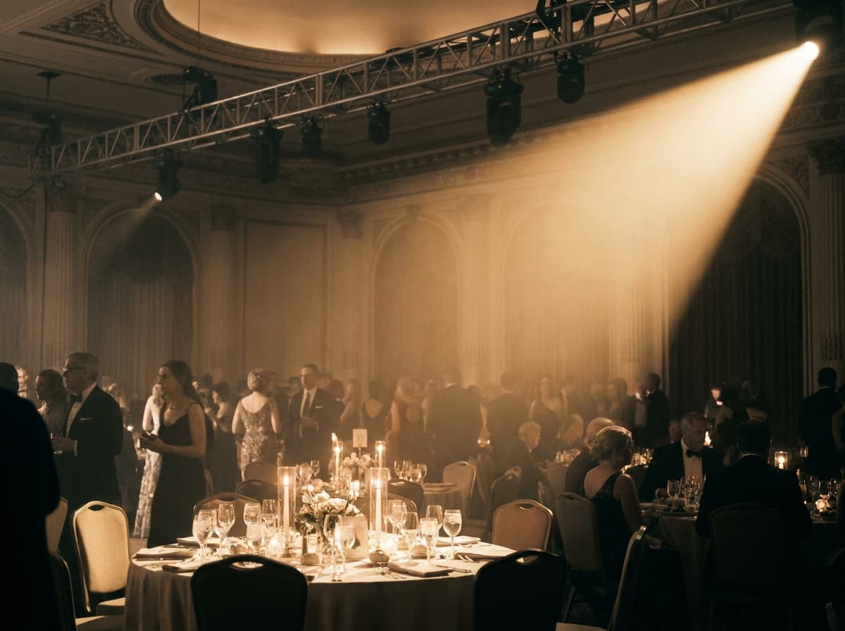 Von S&V organisierte Gala in Esslingen — festlich beleuchteter Saal mit Gästen und Bühne